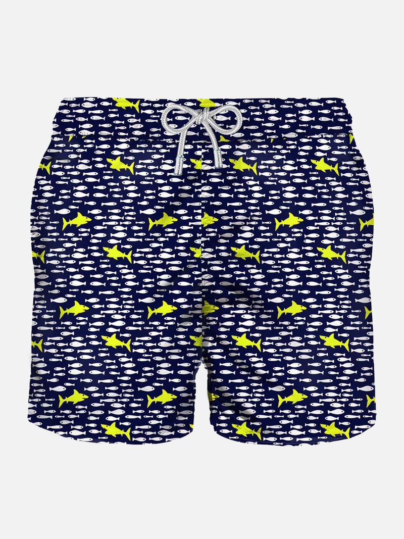 Light fabric man swim shorts sharks print