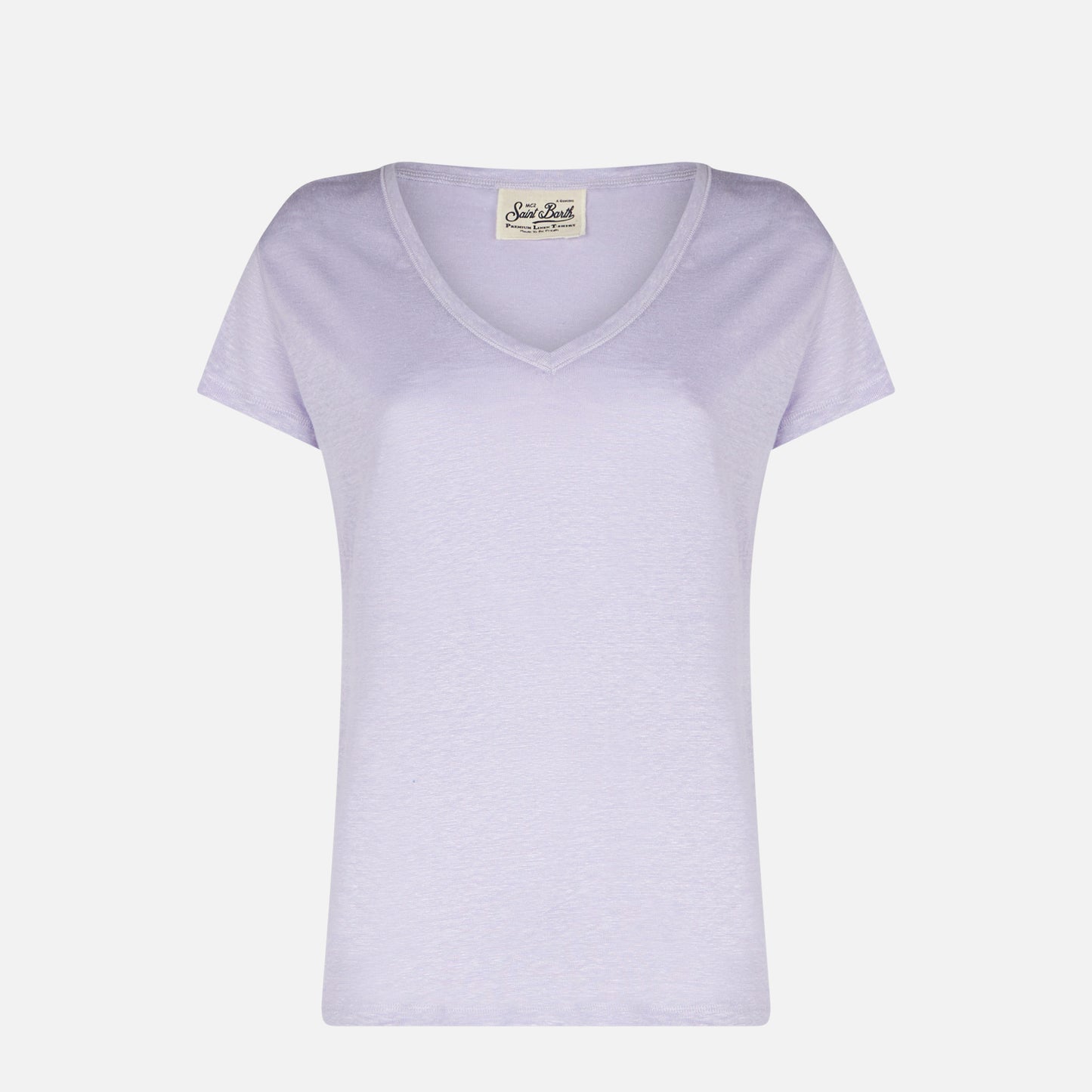 T-shirt da donna in lino lilla
