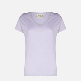 T-shirt da donna in lino lilla