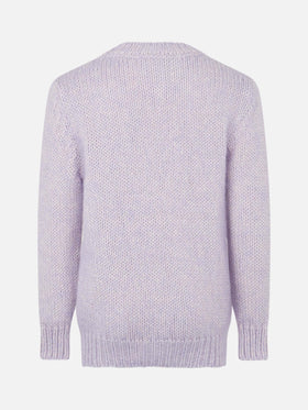 Girl crewneck lilac soft sweater with St. Barth embroidery