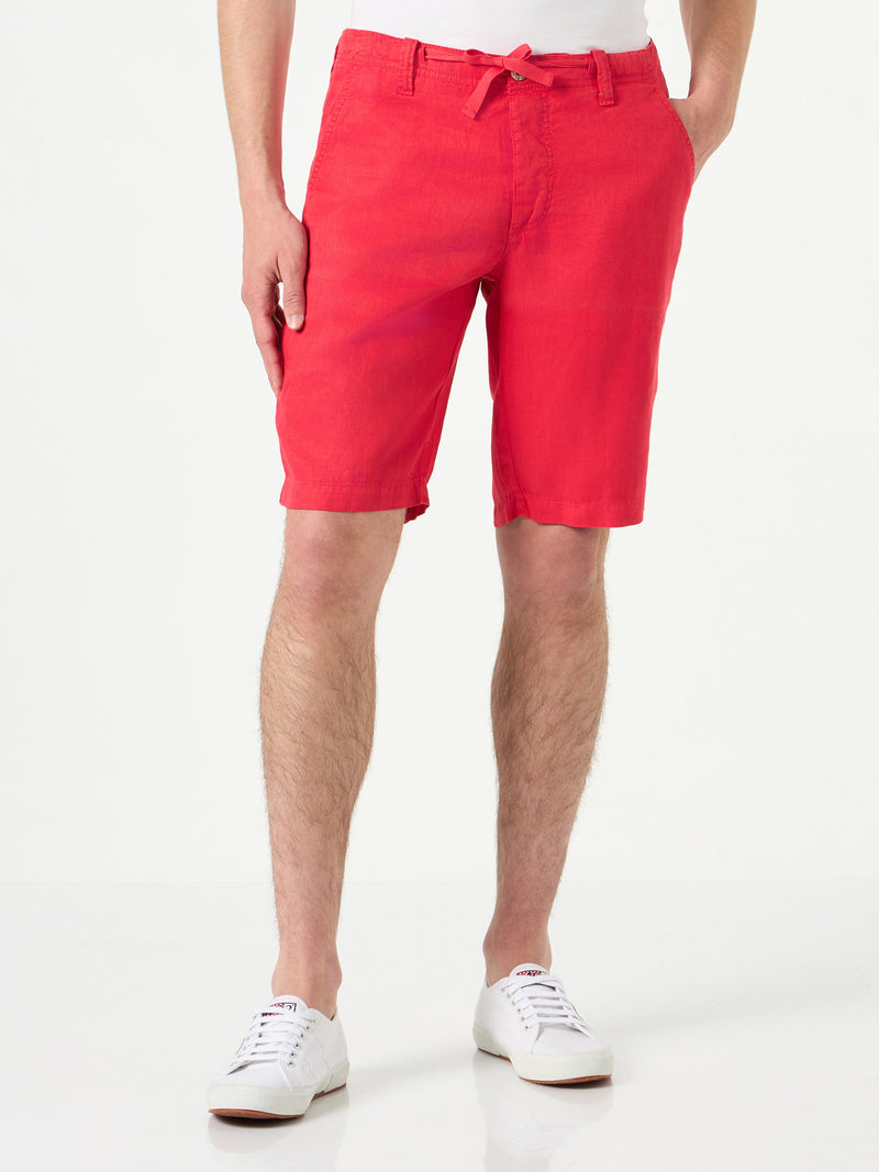 Rote Leinen-Bermuda-Shorts