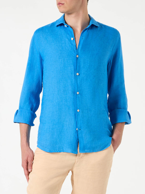 Man bluette linen Pamplona shirt