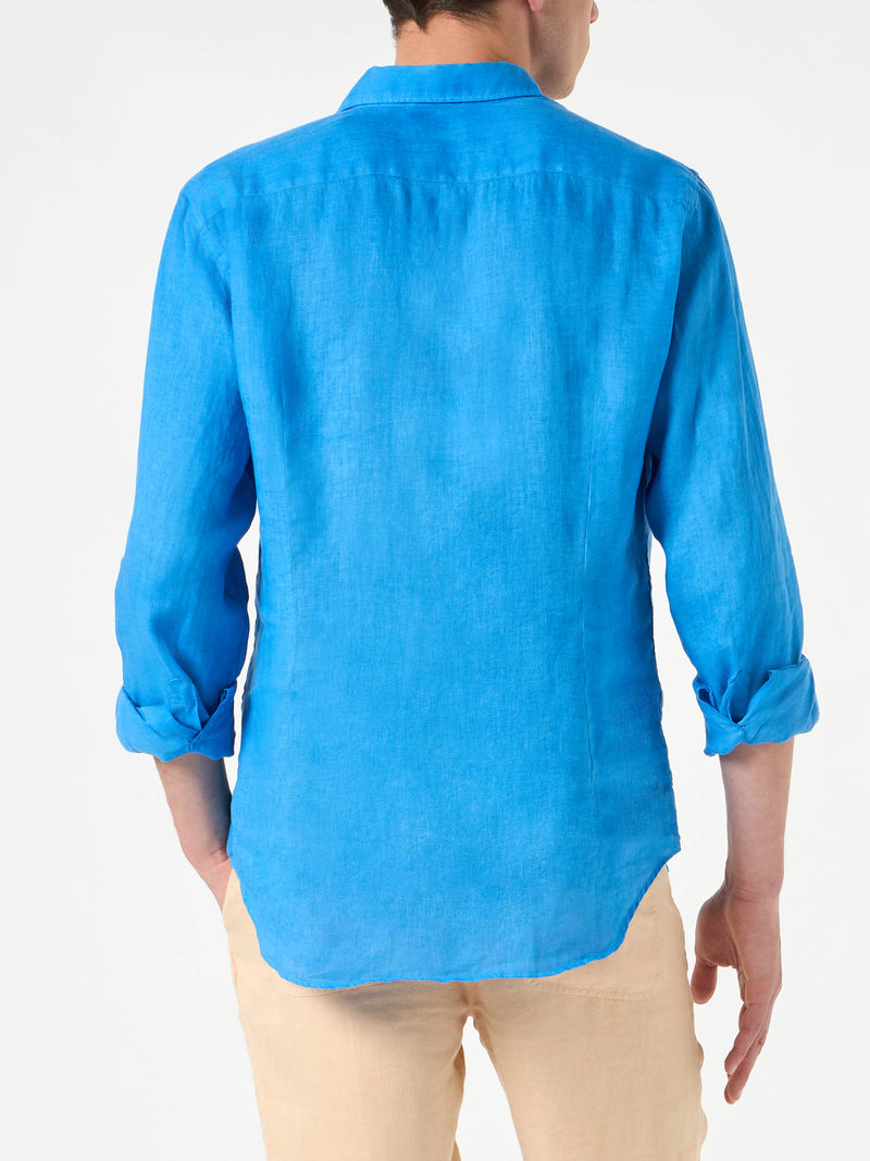 Man bluette linen Pamplona shirt