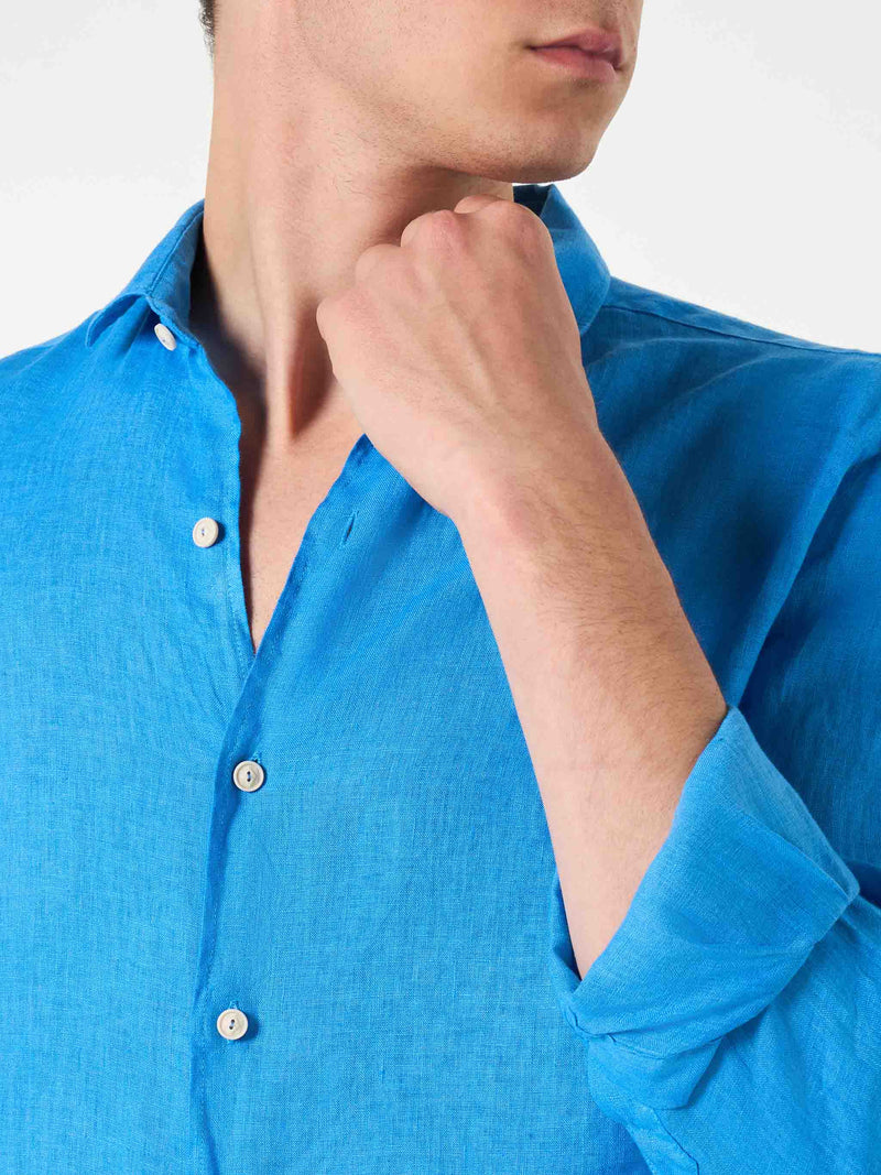 Man bluette linen Pamplona shirt