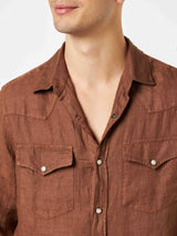 Man brown linen shirt