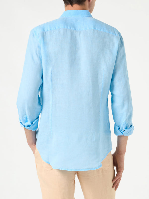Herren-Hemd aus aquarellfarbenem, hellblauem Leinen von Pamplona