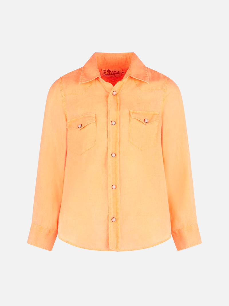 Camicia da bambino in lino arancione fluo