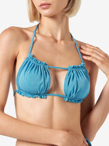 Damen-Badeanzug mit Bandeau-Oberteil aus Lurex