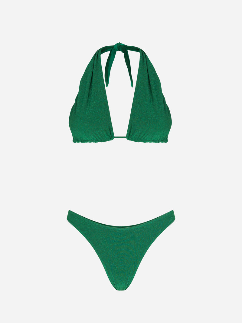 Neckholder-Criss-Cross-Bikini für Damen aus Lurex