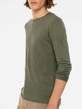 T-Shirt da Uomo in Lino verde militare maniche lunghe
