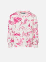 Girl crewneck sweatshirt with toile de jouy print