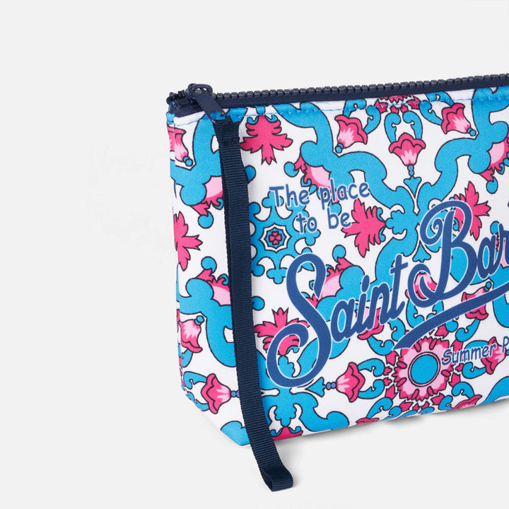 Pochette Aline in scuba con stampa maiolica