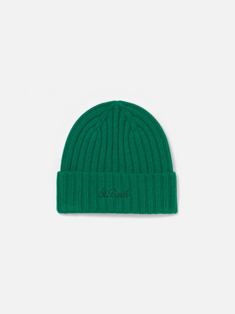 Man green cashmere blend hat Wengen with St. Barth embroidery