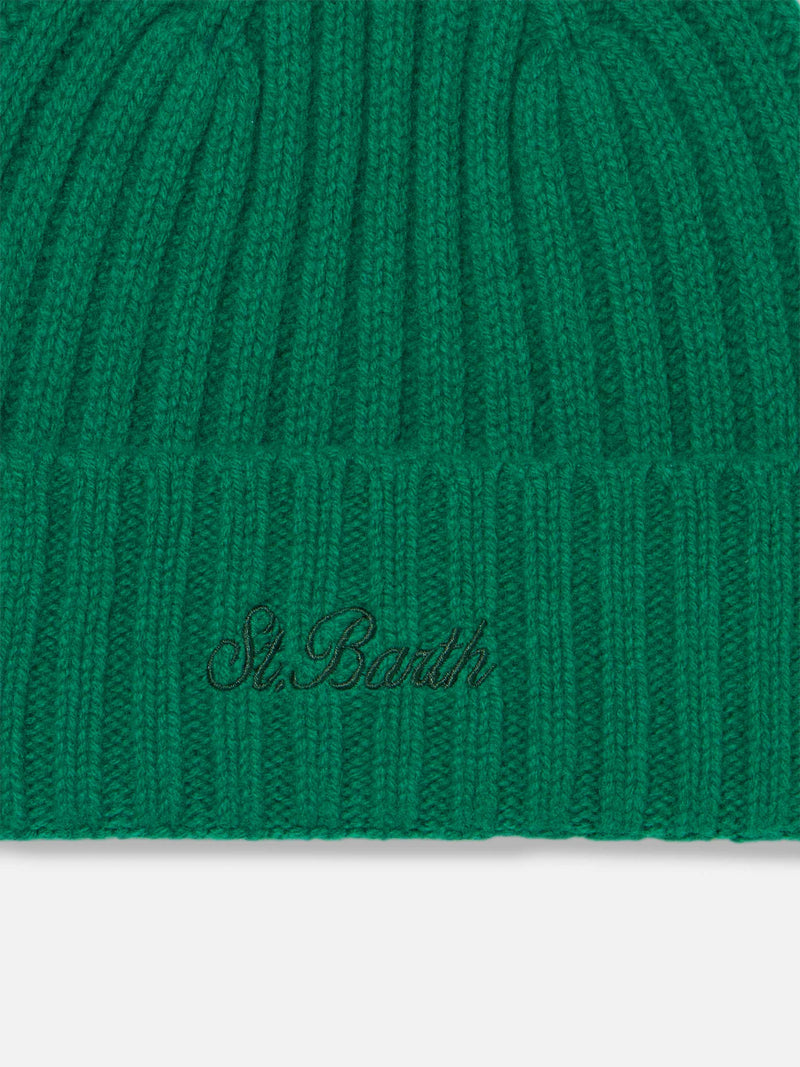 Man green cashmere blend hat Wengen with St. Barth embroidery