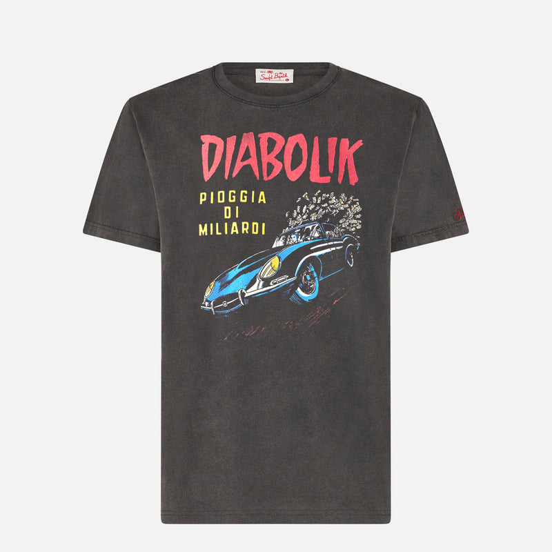 T-shirt da uomo in cotone trattamento vintage con auto Diabolik e soldi stampati | DIABOLIK EDIZIONE SPECIALE