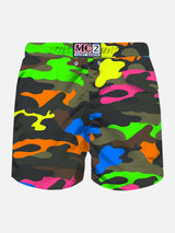 Costume da bagno da uomo in tessuto leggero con stampa camouflage fluo