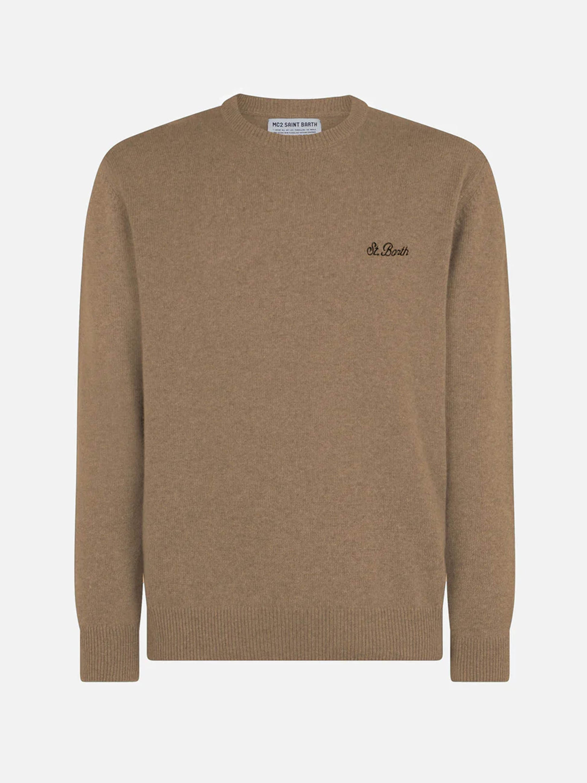 Man crewneck camel sweater with St. Barth embroidery - MC2 Saint Barth