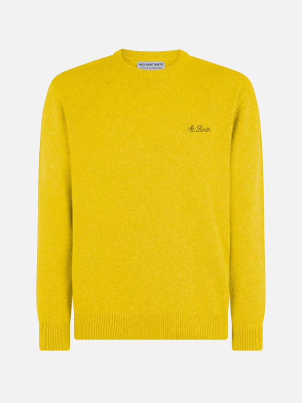 Man crewneck yellow sweater with St. Barth embroidery