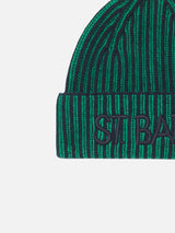 Man knit beanie with embroidery