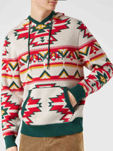 Man hooded knit with ethnic pattern