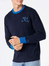 Man navy blue sweater with Wolf of St. Moritz embroidery