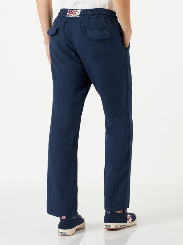 Man navy blue linen pants