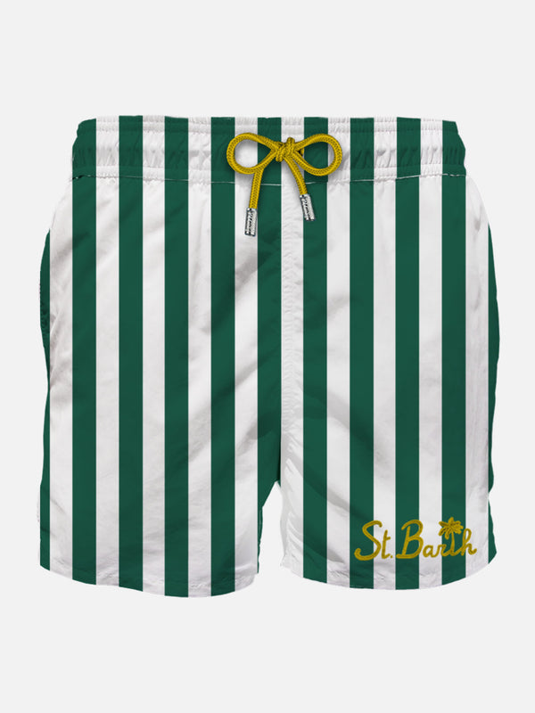 Man classic swim shorts with white and green stripes