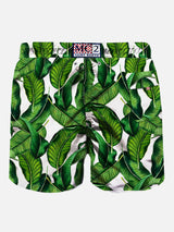 Banana leaves print mid-length swim shorts