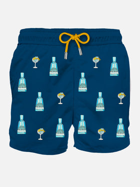Man blue classic swim shorts with Gin Mare embroidery |  GIN MARE SPECIAL EDITION