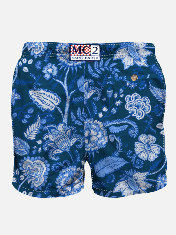 Costume da bagno da uomo con stampa fiori blu