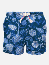 Man swim shorts with blue flower print