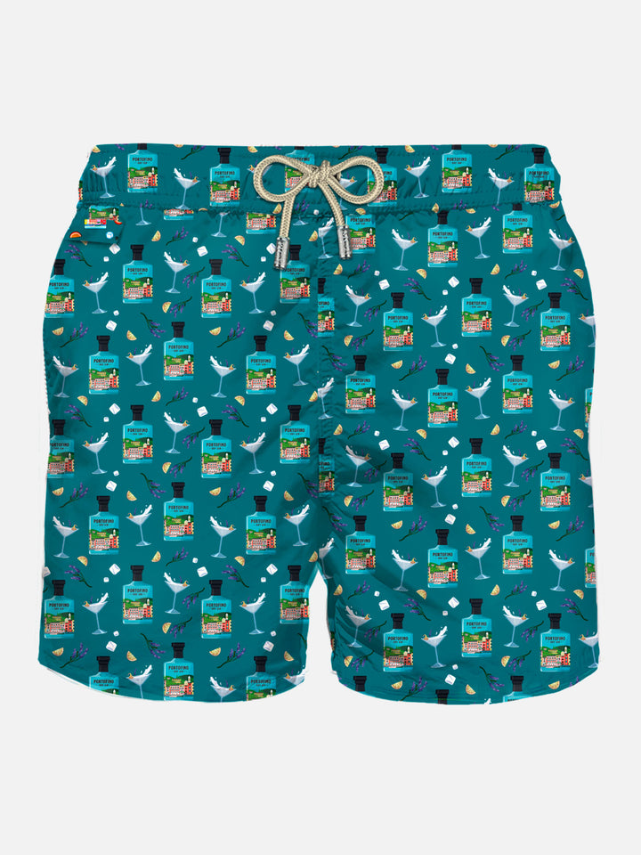Man light fabric swim shorts with Portofino gin print | PORTOFINO DRY GIN SPECIAL EDITION