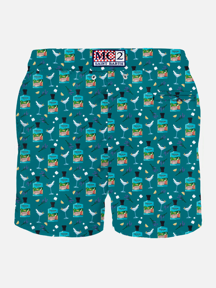 Man light fabric swim shorts with Portofino gin print | PORTOFINO DRY GIN SPECIAL EDITION