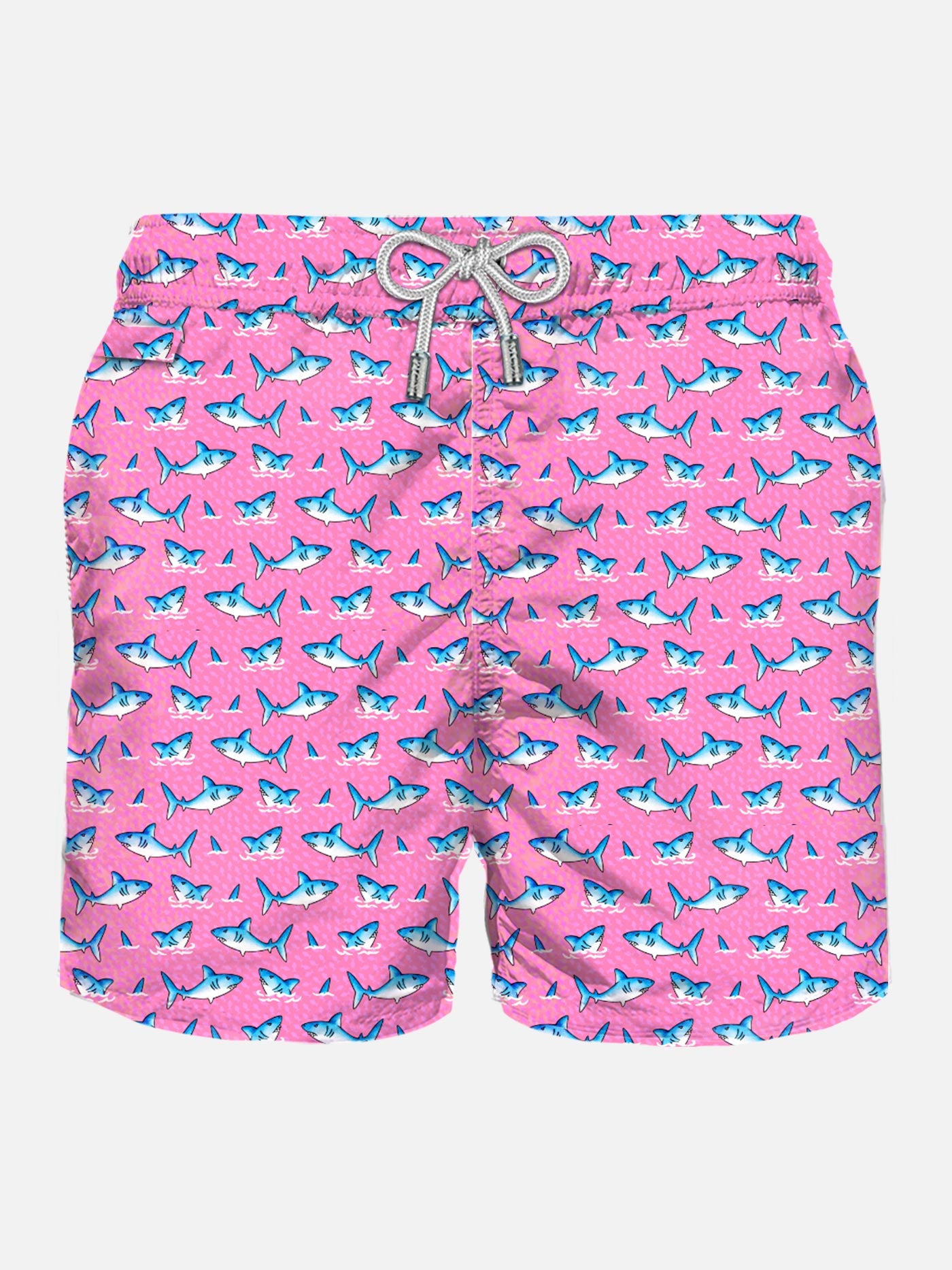 Herren-Badeshorts aus leichtem Stoff mit Hai-Aufdruck