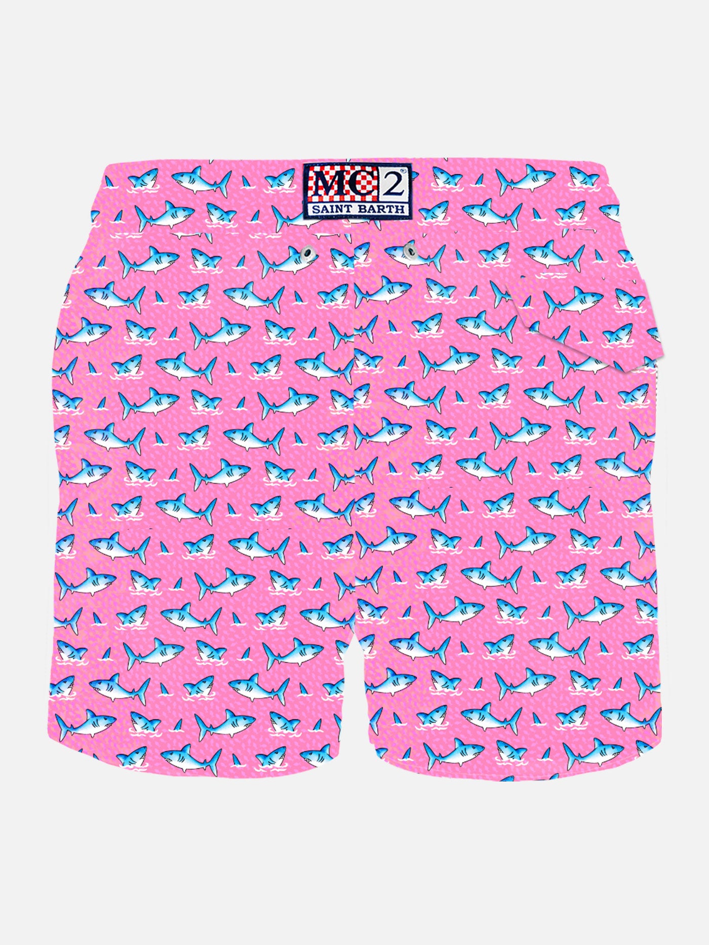 Herren-Badeshorts aus leichtem Stoff mit Hai-Aufdruck