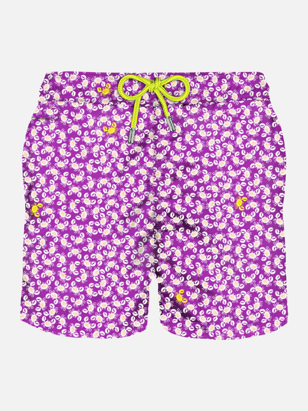 Man light fabric swim shorts with crabs print