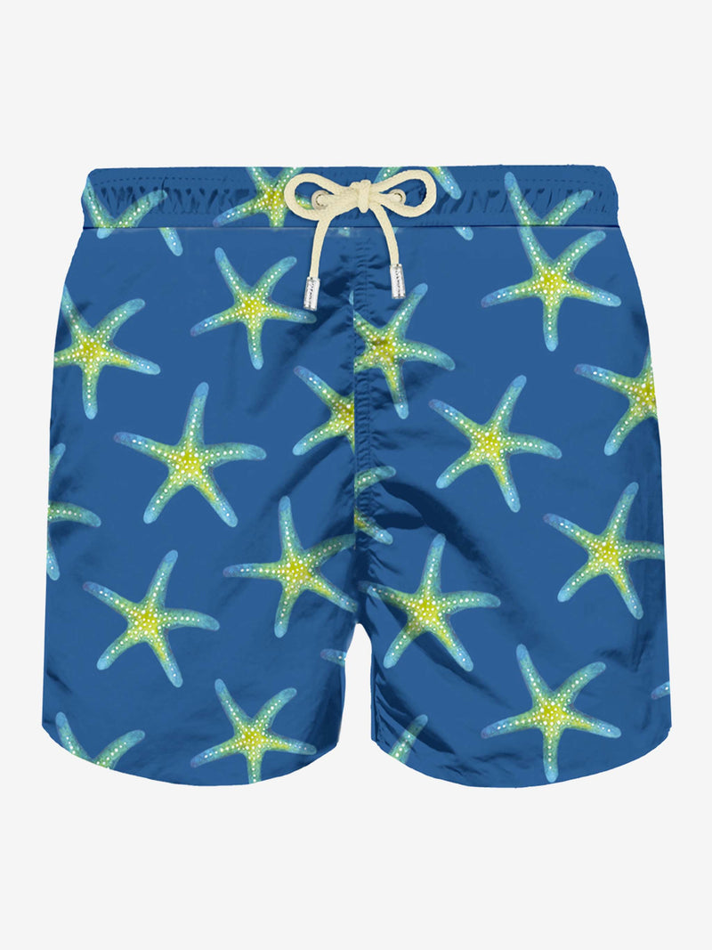 Man light fabric swim shorts with marine print