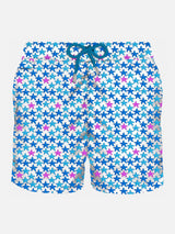 Man light fabric swim shorts with starfish print