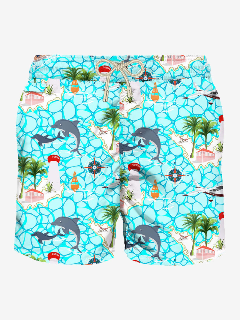 Man light fabric swim shorts with sailing boats print