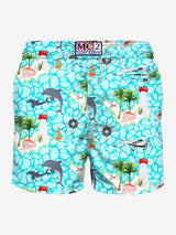 Man light fabric swim shorts with sailing boats print