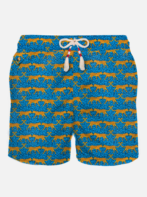 Herren-Badeshorts aus leichtem Stoff mit Wildkatzen-Print