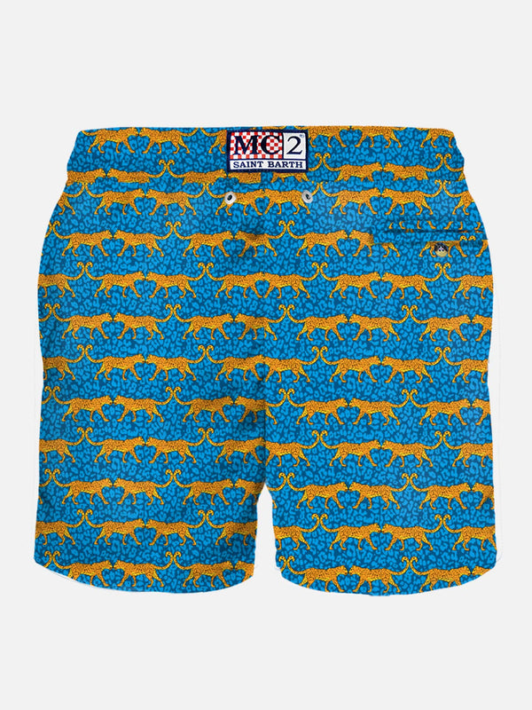 Herren-Badeshorts aus leichtem Stoff mit Wildkatzen-Print