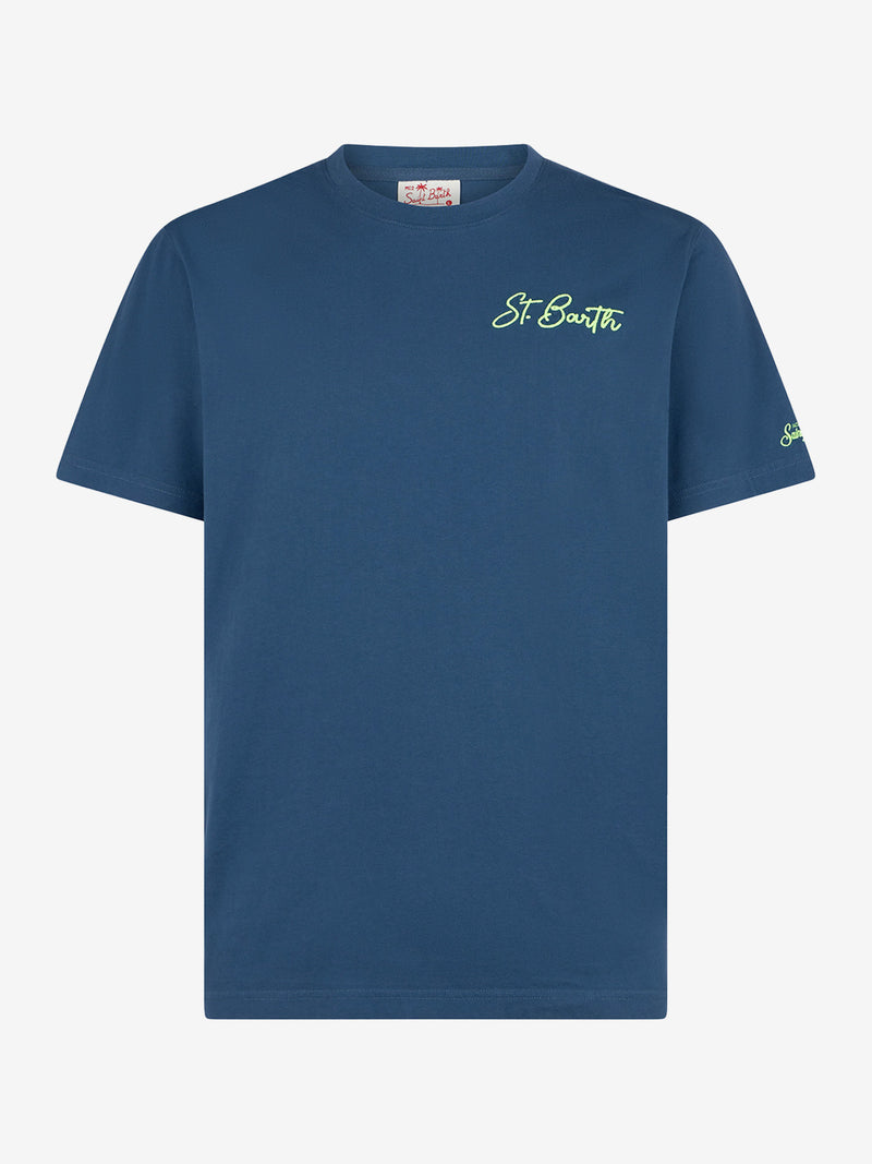 Herren-T-Shirt aus Baumwolle mit St. Barth-Wellen- und Palmenaufdruck