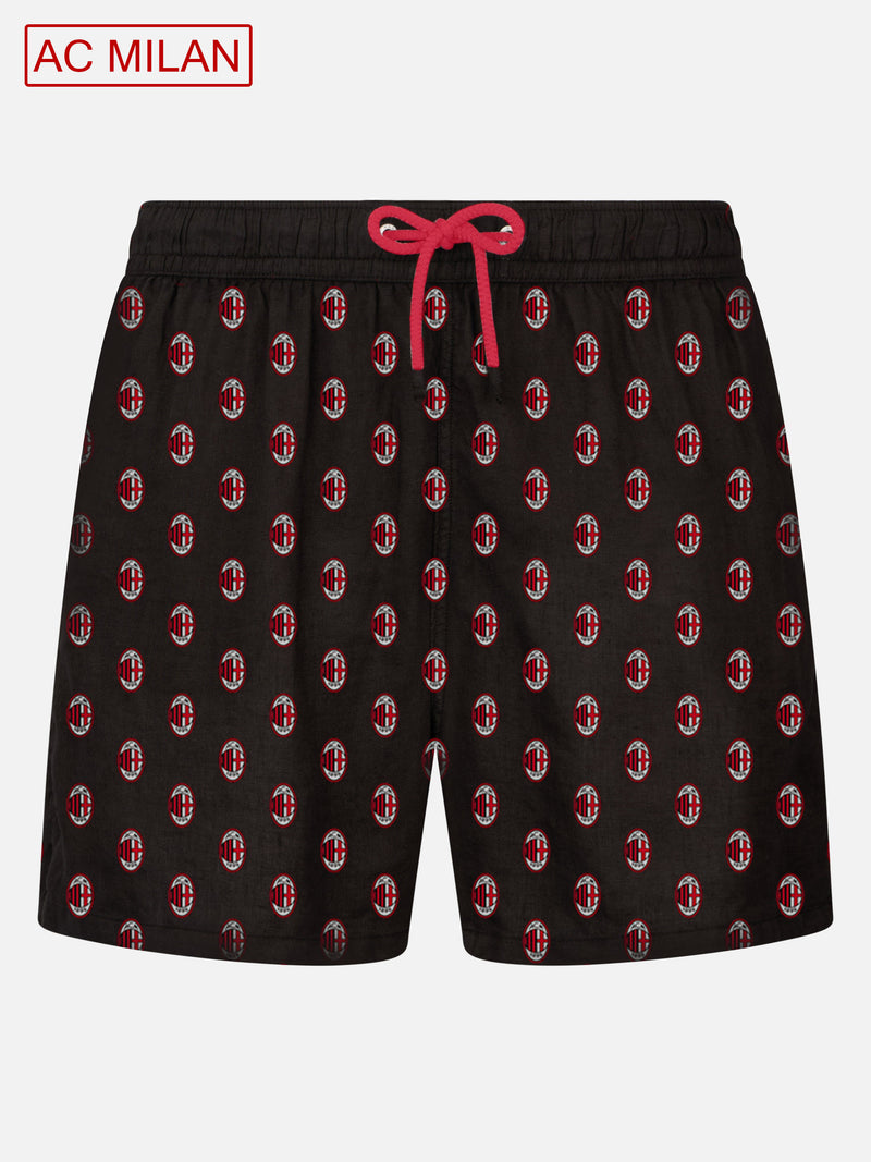 Man light fabric swim shorts with Milan print | MILAN SPECIAL EDITION