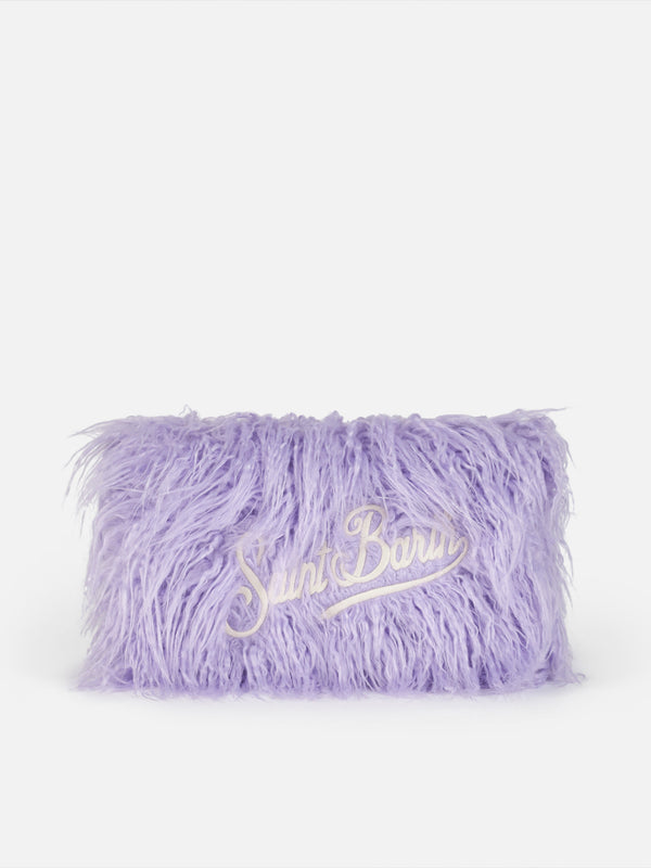 Lilac furry Mildred pochette with Saint Barth embroidery