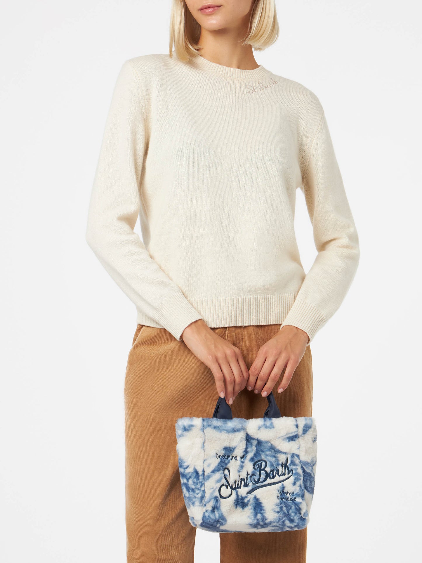 Furry soft Mini Vanity bag with toile de jouy print