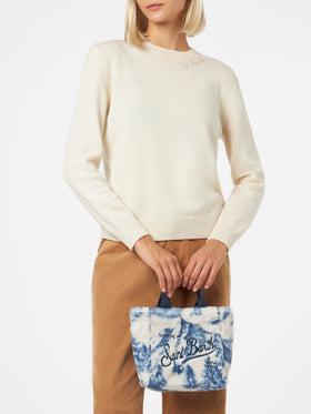 Furry soft Mini Vanity bag with toile de jouy print