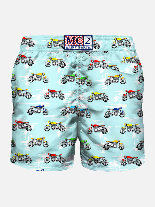 Badeshorts aus leichtem Stoff mit Motorradprint