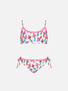 Girl bralette bikini with mushrooms print