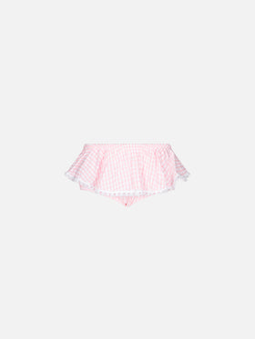 Rüschen-Badehose mit Enfant-Vichy-Print und Schleifen